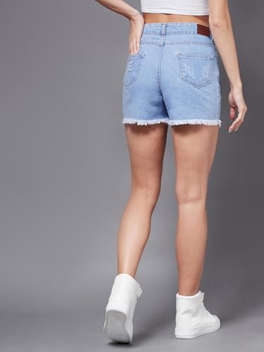 Image of Miss Chase Women's Relaxed Fit Mid Rise Highly Distressed Regular-Length Denim Shorts