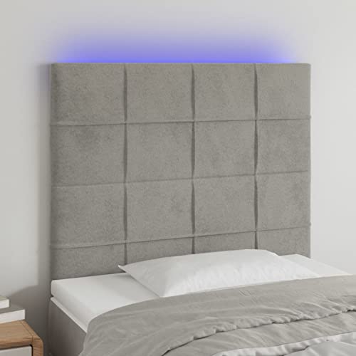 Iiaky Cabecero con Luces LED cabeceros de Cama cabeceiras de Cama Terciopelo Gris Claro 90x5x118/128 cm