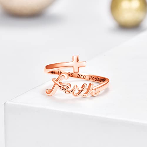 Cross Ring, Faith Ring Sterling Silver Adjustable Cross Wrap Ring Christian Fashion Band Ring for Women Girlfriend Gift2