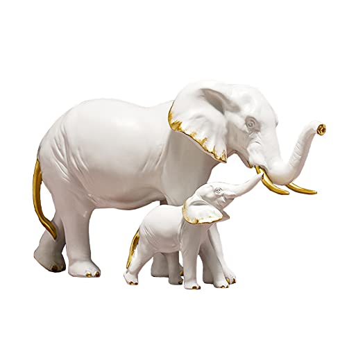 NORHOR Sculpture Mother & Calf Elephant Statue,Sculpture Beautiful Home Decor or Gift Idea. (White), 33x26cm