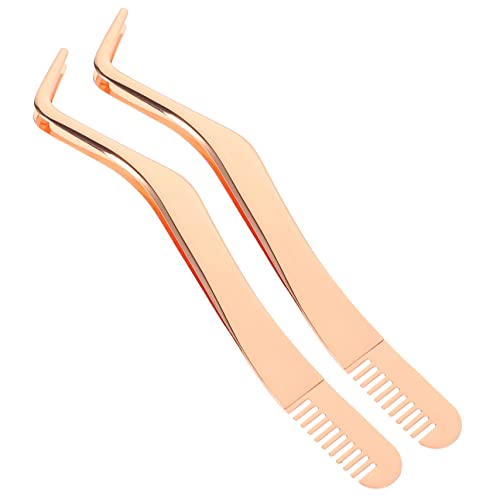 SAFIGLE 2 Pack Eyelash Tweezers Comb Lash Extension Tweezers Comb for Precision Application