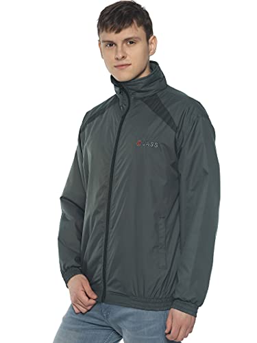 Image of OJASS Men OJASS Jacket for Men,Lightweight & Wind-Resistant with Reflective Bike Jacket for Man High Neck Relaxed Fit-Stylish Windbreaker for Outdoor & Biking Black With Grey