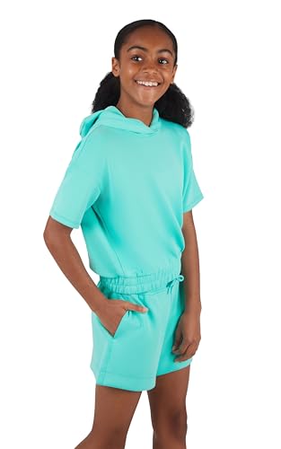 90 Degree By Reflex Girls 2 Piece Set Softlite Short Sleeve Hoodie + Softlite Road Trip Short - Aruba Blue - Medium2