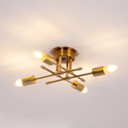 ペンダントライト 4灯 現代工業風 シーリングライト 北欧風 天井器具照明 口金E26 LED電球対応 【電球別売】鉄製 おしゃれ ダイニング キッチン 居間 食卓 部屋 寝室モダン ペンダントライト4畳 6畳 引掛け式 工事不要 取付簡単 (ゴールド)