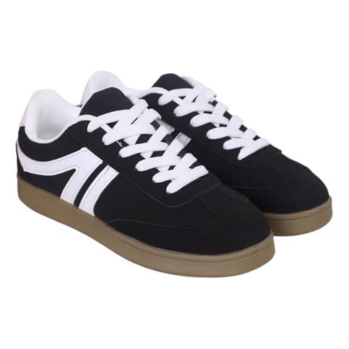 Women's High Top Platform Sneakers – Black Canvas Shoes with Chunky Sole, Lace-Up Design, Black & White Stripes, Anti-Slip, Casual Streetwear Shoes