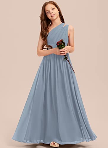 A-line One Shoulder Floor-Length Chiffon Junior Bridesmaid Dress for Wedding Teen Girls Party Gowns2