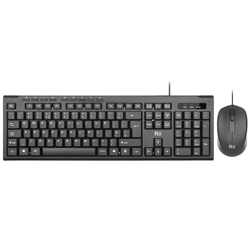 Rii Keyboard and Mouse Set USB Wired Keyboard and Mouse Combo for PC Business Office Usage-1 Pack