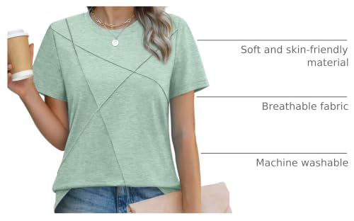 Image of XIEERDUO Womens Summer Tops 2026 Pleated Round Neck Short Sleeve Shirts Business Casual