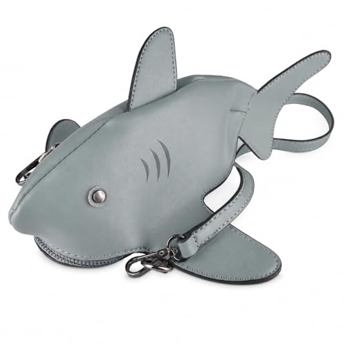 QZUnique Shark Shoulder Bag for Women 3D Animal Novelty Purse Zipper Crossbody Handbag Clutch Messenger Bag for Girl