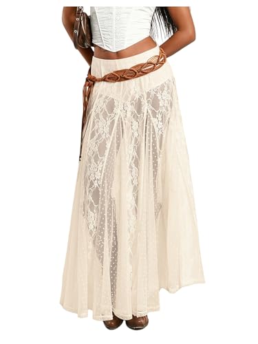 Amazon.com: WDIRARA Women Sexy Sheer Lace Maxi Skirt See Through