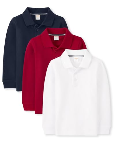 Gymboree,Boys,and Toddler Long Sleeve Polo Shirt,Navy/Red/White 3-Pack,8