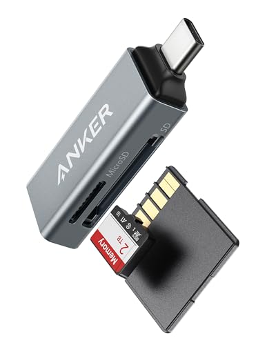 Anker Leitor de Cartão SD USB-C 2 em 1, Compatível com SDXC, SDHC, SD, MMC, microSDXC e microSDHC, Transferência Rápida de Dados para MacBook, Galaxy e Mais