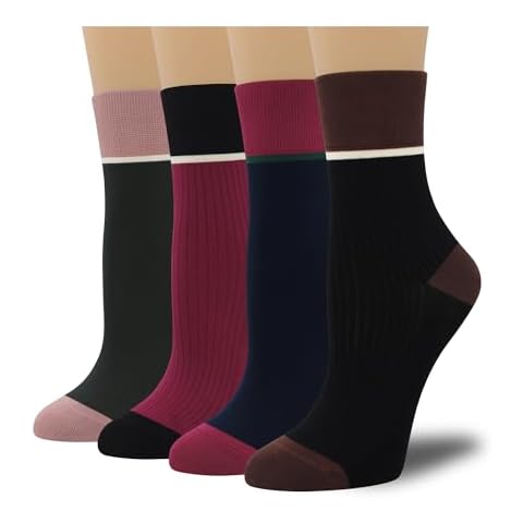 Women's Cotton Crew Socks - Colorblock Stripes Fashion Ultra-Soft Cute Comfortable Casual Vintage Socks 4 Pairs (US, Numeric, 4, 7, Regular, Regular, Multicolor3) Cover
