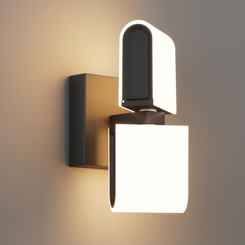 Image of LED Indoor Wall Sconce - Modern Interior 12W 3000K Adjustable Wall Mounted Light Fixtures, Acrylic Glass Wall Lights for Stairway, Interior LED Wall Light for Hallway, Black,Not Dimmable
