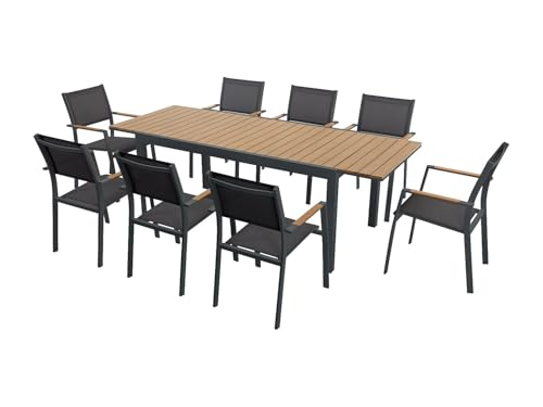 Vente unique   Conjunto de Mesa y sillas para jardín 8 plazas Macila   textileno   Gris Antracita