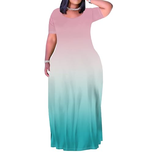 Image of PinkPatty Women's Plus Size Maxi Dresses Short Sleeve Sundress Summer T-Shirt Beach Long Dress with Pockets