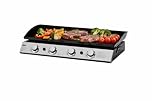 Huge 4 Burner Gas Plancha BBQ Grill with Black Enamelled Griddle, Gas Regulator & Cover, Stainless Steel, 77.5cm x 34.5cm cooking area, 4 x 2.5kw Burners