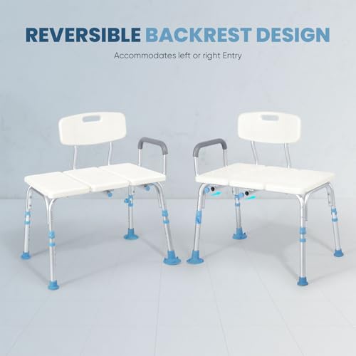 OasisSpace 400lb Tub Transfer Bench for Bathtub, Heavy Duty Bath & Shower Transfer Bench with Backrest, Shower Chair Seat Stool Bath Chair for Elderly Seniors, Non-Slip