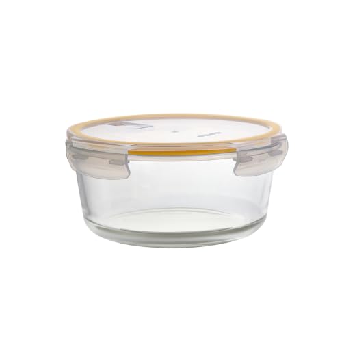 Image of CELLO Fit & Fresh Round Lunch Box Container for Daily Use 650 ml, Clear | Microwave & Fridge Safe Toughened Glass Airtight Leakproof Food Storage Tiffin Box Container for Kitchen, Travel & Office Use