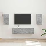 RMIHSJG TV-Schrankset 4 pcs Beton Grau Holzwerkstoff Unterhaltungszentrum mit Fächern und Schubladen für Mediengeräte und Aufbewahrung, Modernes Wohnzimmermöbel für Heimkino
