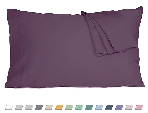 Pillow Cases, Standard Queen Size Cotton Percale Weave Pillowcases, Pre-Shrunk Breathable and Hypoallergenic Pillowcases, Set of 2 (2 Piece Standard/Queen 20 Inch x 30 Inch, Dark Purple)