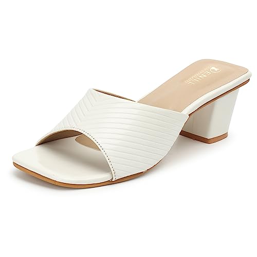 Image of Denill Women's Slip-On Heeled Sandals Square Toe, Textured Upper & Non-Slip Sole