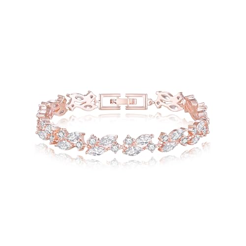 Bracelet tennis en oxyde de zirconium EVER FAITH plaqué or rose marquise pour femme