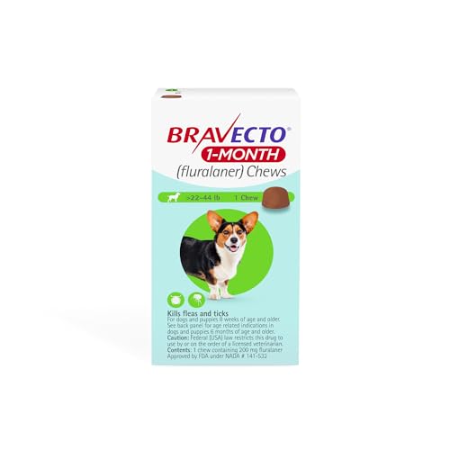 BRAVECTO 1-Month Flea & Tick Chew for Puppies, 1 Chew, 1 Month Supply, >22-44 lbs., Green Box