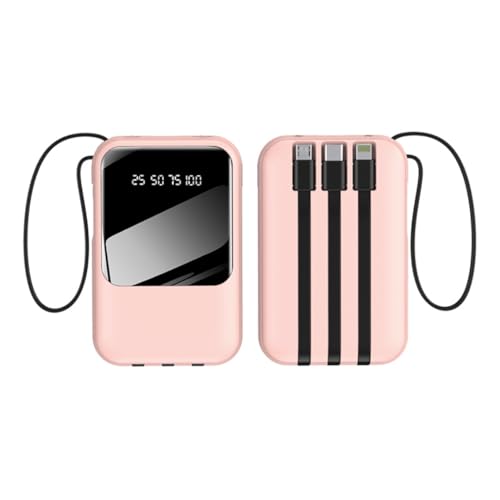 Banco de energía móvil de 20000 mAh, batería portátil integrada con 4 cables, cargador de carga rápida, batería compacta, pantalla LED en tiempo real (10000 mAh/rosa)