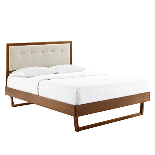 Modway MOD-6634-WAL-BEI Willow Full Wood Platform Bed with Angular Frame, Walnut Beige