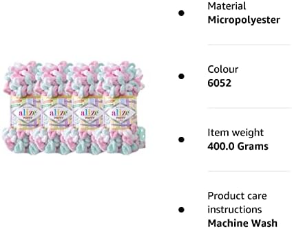 Alize Puffy Color Baby Blanket Yarn Lot of 4skn 400gr 39.3 yds 100% Micropolyester Soft Yarn Hand Knitting Yarn (6052)