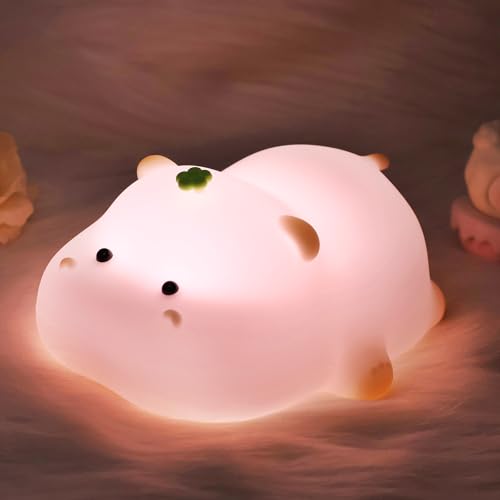 Ammonite Nilpferd Nachtlicht, Niedliche Nilpferd Lampe für Kinder, Weiches Silikon Kinderzimmer Nachtlicht LED Touch Licht, Kinderzimmer Dekoration als Weihnachten Geburtstag Geschenke