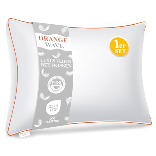 Orange Wave Daunenkissen 40x80cm Federkissen - Kopfkissen 40x80 1er Kissen Daunen und Federn Schlafkissen, RDS und Oeko-TEX Seitenschläferkissen für Maximale Unterstützung und Luxuriösen Schlafkomfort Orange Wave Daunenkissen 40x80cm Federkissen - Kopfkissen 40x80 1er Kissen Daunen und Federn Schlafkissen, RDS und Oeko-TEX Seitenschläferkissen für Maximale Unterstützung und Luxuriösen Schlafkomfort