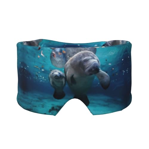 インディアンマナティーズ プリント スリープマスク 男女兼用 ソフトアイカバー 防音 睡眠用イヤーマフ ヘッドバンド 旅行 昼寝