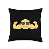 Funny Emoticon Apparel Muscle Emoticon with Sunglasses Throw Pillow, 16x16, Multicolor