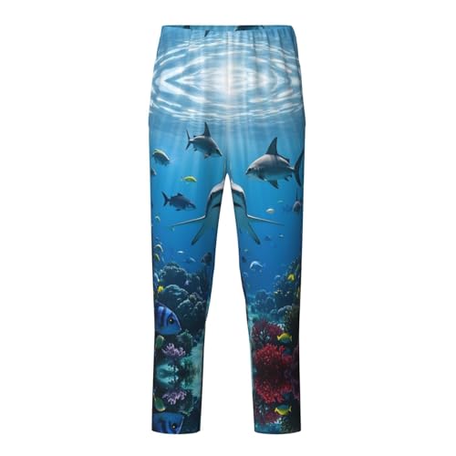 Pajama Pants Pajama Bottoms with Elastic Waistband Sleepwear Lounge Pants, Ocean Sea Sharks Fish Coral
