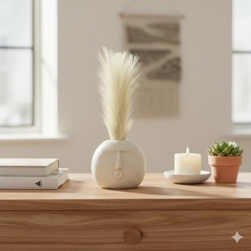 URBAN SENSE | Modern Decorative Face Ceramic Vase for Home Décor | Centrepieces | Kitchen | Office or Living RoomCeramic Flower Pot (Blowing Kiss White)