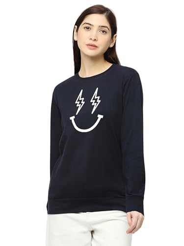 Image of STATUS MANTRA Women's Cotton Round Neck Regular Fit Sweatshirt | Full Sleeves and Smile Printed | Comfort Colour T-Shirt | Available in Multicolor & Size Small to 2XL