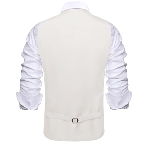 Image of Hi-Tie Men's Formal Suit Vest Solid Fit Vest for Men 3 Pockets V Neck Waistcoat Business Wedding Casual