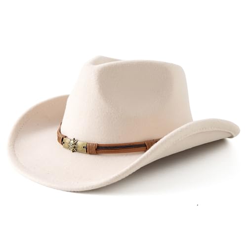 JOYEBUY Cowboy Hats for Kids Vintage Wide Brim Felt Cowboy Hat Girls Cowgirl Hat with Belt Buckle2