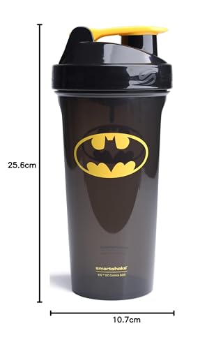 Image of Smartshake Lite Justice League Protein Shaker Bottle 800ml - DC Comics Water Bottle, Leakproof BPA Free Gym Shaker Bottle for Protein Shakes And Protein Powder - Batman Logo