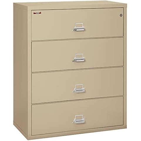 FireKing Lateral 4 Drawer Legal and Letter Fire Safe File Cabinet with Key Lock, 1 Hour Fire Rated, UL Rated & Water Resistant Home Safe, Fire Safe Filing Cabinet, Made in The USA, Parchment Cover