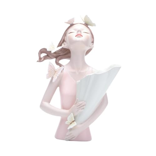 Figurine jeune femme avec porte-fleurs vert clair déco table