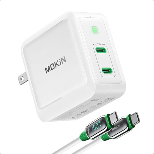 100W Fast Charger, MOKiN GaN+ Dual Port USB C Charger Block with Foldable Plug for MacBook Pro, iPad Pro, iPhone 15/Pro/Pro Max, Galaxy S23, Dell XPS 13, Inspiron 14/16, HP Envy, Spectre, EliteBook.