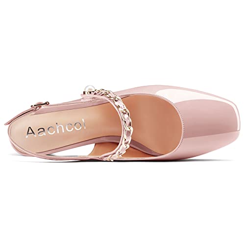 Aachcol Women Chunky Block Mid Low Heel Pumps Mary Jane Ankle Strap Square Toe Slingback Dress Shoes Party Wedding Patent 2 Inch4