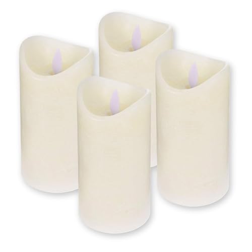 ToCi 4 x LED Kerzen Creme 7,5 x 10 cm – Echtwachskerzen flammenlos mit beweglicher Flamme & Timer - Stumpenkerzen mit LED-Licht für Advent, Deko, Grablicht, Innenbereich ToCi 4 x LED Kerzen Creme 7,5 x 10 cm – Echtwachskerzen flammenlos mit beweglicher Flamme & Timer - Stumpenkerzen mit LED-Licht für Advent, Deko, Grablicht, Innenbereich