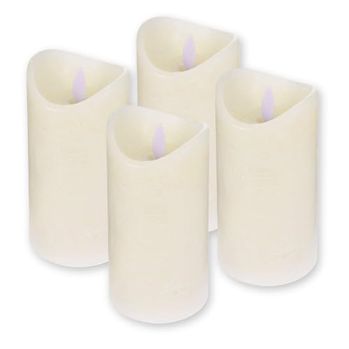 ToCi LED Kerzen Creme Ø 7,5 x 10 cm - 4er Set flammenlose Echtwachs-Kerzen - mit beweglicher Flamme und Timer - Adventskerzen Grablicher