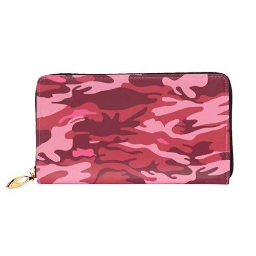 Leather Wallet For Women And Men Dark Coral Pale Pink Camouflage Clutch Purse Wristlet Bag Credit Card Holder Wallet