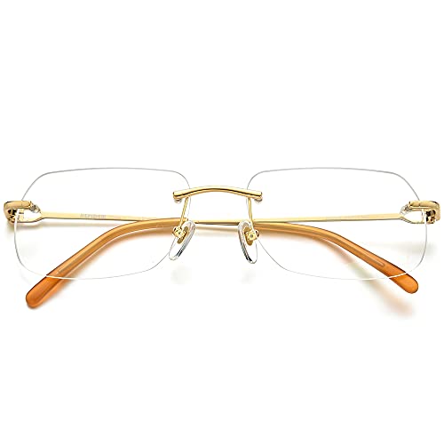 Image of HEPIDEM Vintage Style Rimless Rectangular Metal Eyeglasses for Men,New Frameless Square Optical Glasses Frame
