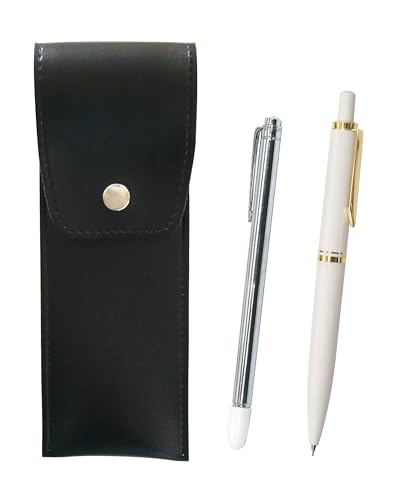 丸ボタン式日本製ペンケース黒 金属製指示棒とユーロスタイル真鍮パーツノック式シャープペンセット 白 BRSB-701S-NXS-W